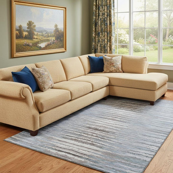 HomeRoots 8' X 10' Sky Blue Coffee Striped Area Rug – Washable, Stain-Resistant, UV-Protected for Busy Homes 650996