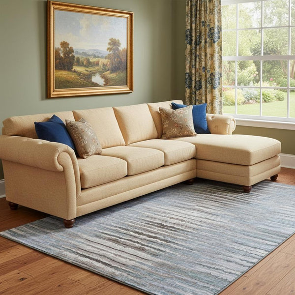 HomeRoots 9' X 12' Striped Sky Blue, Coffee, and Ivory Washable Area Rug with UV Protection for Busy Homes 650997