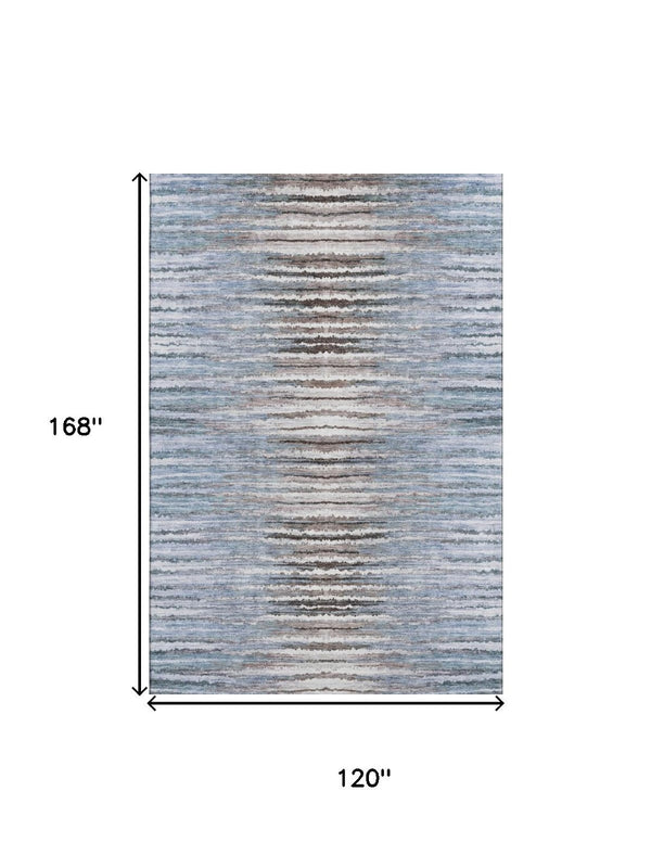 HomeRoots 10' Sky Blue Coffee & Ivory Striped Washable Area Rug - UV Protected, Stain-Resistant, Durable Design 650998