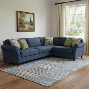 HomeRoots 10' Sky Blue Coffee & Ivory Striped Washable Area Rug - UV Protected, Stain-Resistant, Durable Design 650998