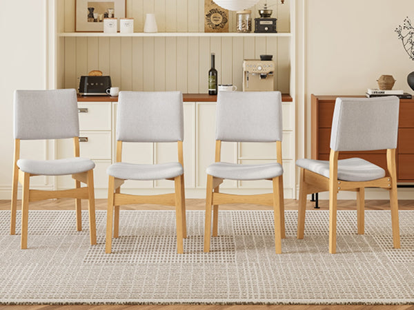 English Elm Upholstered Stackable Dining Chairs Linen Fabric Rubberwood Frame Rustic Set of 2 Natural N752P327192N