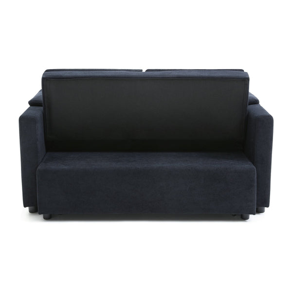 English Elm 55" Velvet Two Seater Pull Out Sofa Bed with USB Ports, Side Pockets, Adjustable Backrest, Compact Lounger Black W2677P288324