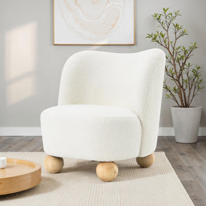 English Elm 1Pc Accent Chair In White Boucle - Curved Back, Wide Seat & Ball Feet For Modern Living Spaces B2741P401987