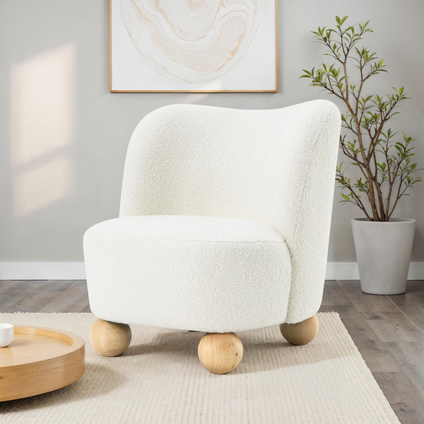 English Elm 1Pc Accent Chair In White Boucle - Curved Back, Wide Seat & Ball Feet For Modern Living Spaces B2741P401987