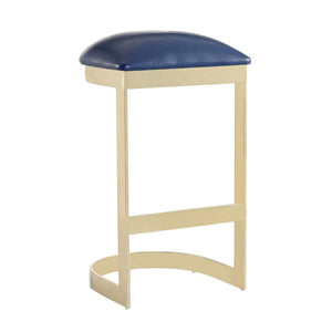 English Elm Aura Metal Upholstered Barstool Blue — Backless Faux Leather Seat, Foam Padding, Brass Polished Base, 28.5" Height, No Assembly Needed B365P397988