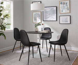 English Elm Modern Round Pedestal Dining Table with Marble Veneer Top and White Metal Base B202S01129