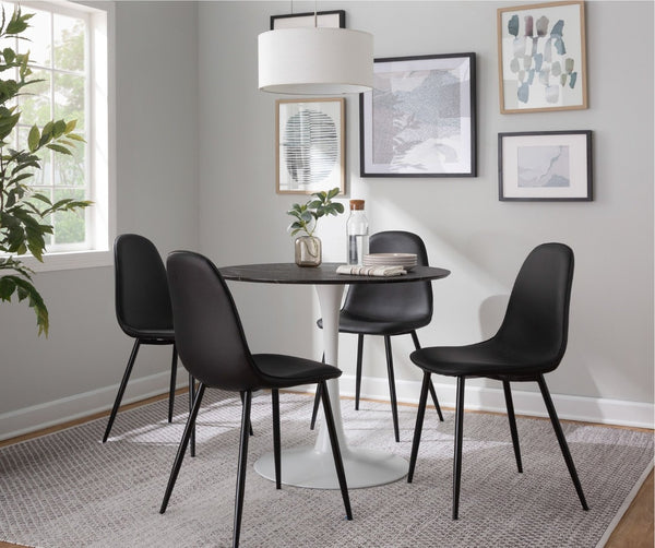 English Elm Modern Round Pedestal Dining Table with Marble Veneer Top and White Metal Base B202S01129
