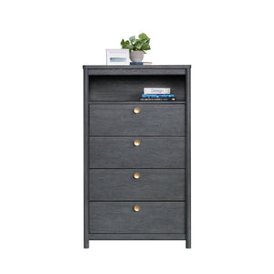 English Elm Chest of Drawers Blue finish – Spacious 4-Drawer Engineered Wood Cabinet with Open Shelf, Durable Design B356P367801