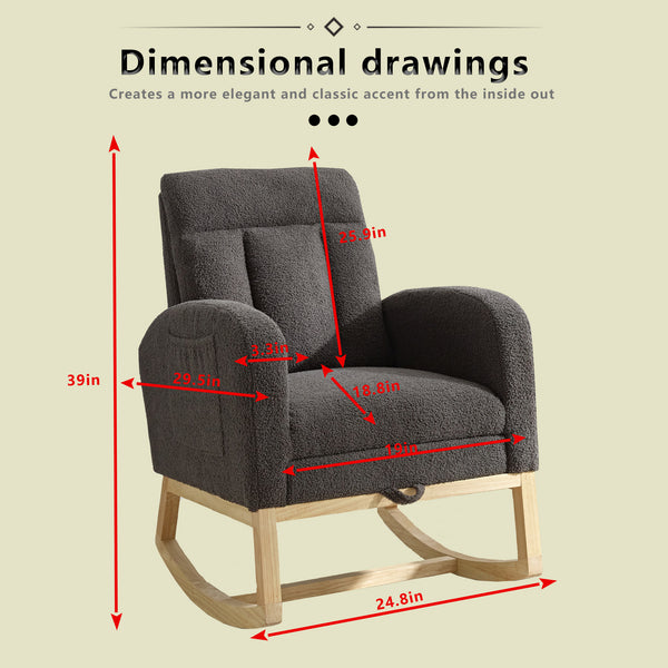 English Elm Modern Rocking Chair With Solid Wood Legs, Adjustable Footrest, And Side Pocket For Cozy Lounging W2725P199503