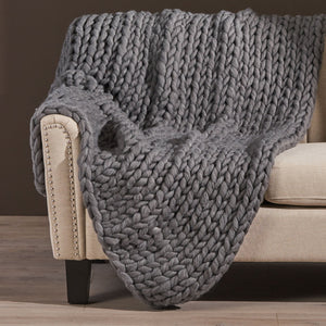 English Elm Christopher Knight Home® - THROW Chunky Knit Acrylic Throw Blanket 50x60 | Double-Sided Braided Pattern, Plush Cozy Texture DARK GREY 61664.00DGRY