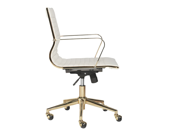 Sunpan Jessica Office Chair - Glamorous Faux Leather Design with Polished Gold Frame for Stylish Mobility Snow