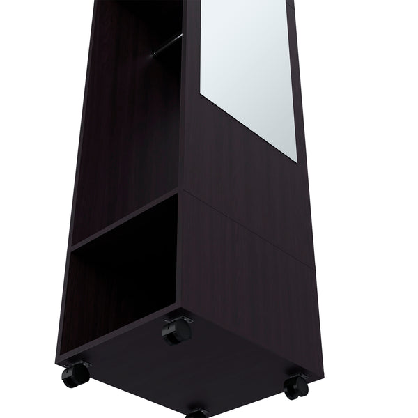 English Elm Armoire With Full-Length Mirror, 3 Spacious Shelves & 4 Rolling Wheels For Stylish Storage Solutions B097P250843