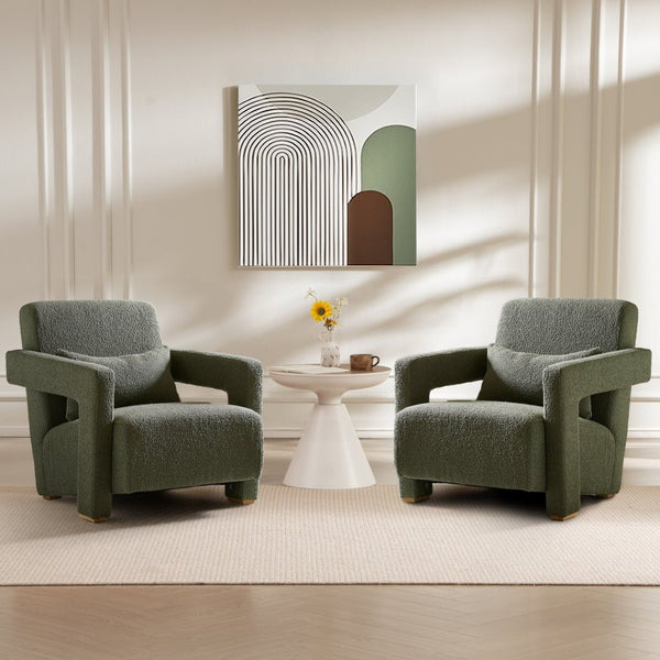 English Elm Mirod Geometric Accent Chair Set of 2 with Lumbar Support and Square Wood Legs N760S0000035C