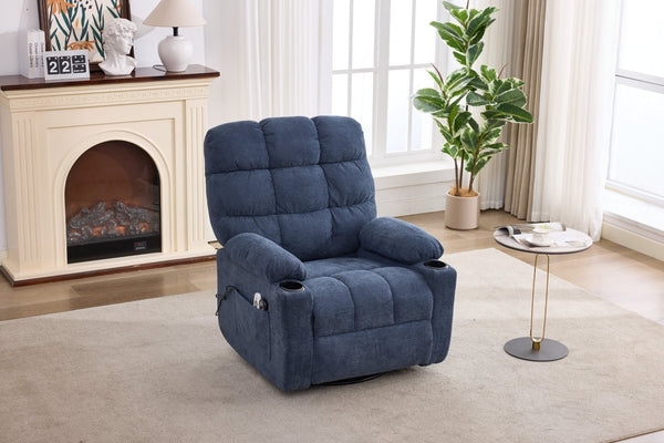 English Elm Heat Massage Rocker Swivel Recliner with Vibration Nodes Fabric Lounge Chair W5029P388740