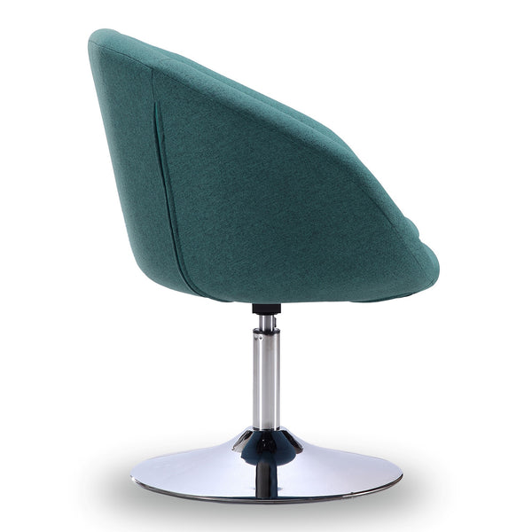English Elm Hopper Teal Upholstered Swivel Lounge Chair with Adjustable Height Polished Chrome Base, Modern Bowl Seat B365P397945
