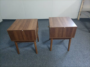 English Elm Medieval-modern Walnut Nightstand Set with Gold Handles Elegant Bedroom Storage Pair W1706P318059