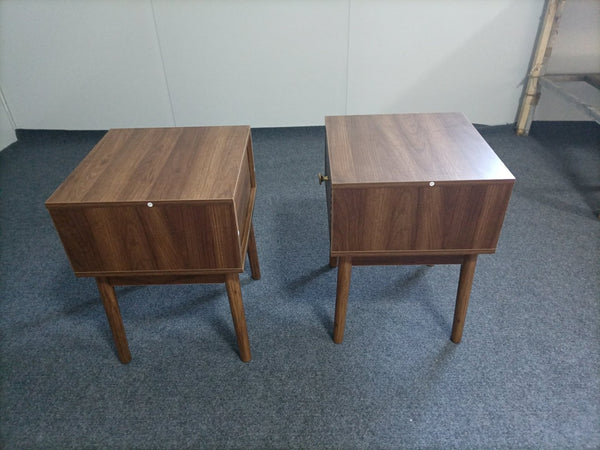 English Elm Medieval-modern Walnut Nightstand Set with Gold Handles Elegant Bedroom Storage Pair W1706P318059
