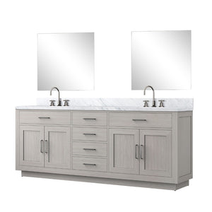 English Elm White Oak Double Bath Vanity With Carrara Marble Top & Mirrors - Elegant 84" Space-Saving Design B2731S01817-GIGA