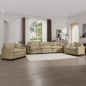 English Elm Luxurious Tan Corduroy Sofa Set - 3-Seater & 2 Single Sofas For Stylish Living Rooms & Clubs W714S00786