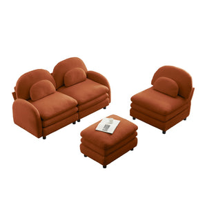 English Elm Teddy Fleece Modular Cloud Sofa Plush Curved Sectional with Ottoman for Living Room Orange W5656S00097
