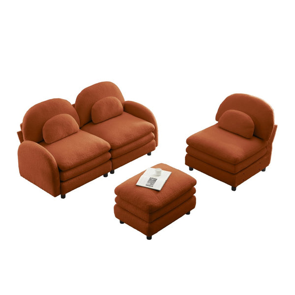 English Elm Teddy Fleece Modular Cloud Sofa Plush Curved Sectional with Ottoman for Living Room Orange W5656S00097