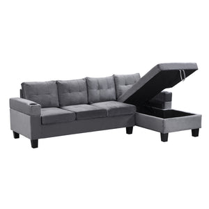 English Elm Sectional PU Sofa Set with L-Chaise, Built-In Cup Holders, Thick Foam Cushions, Modern 4-Seater Comfort Grey 60.62 L x 29.52 W x 13.78 H W2297S00017