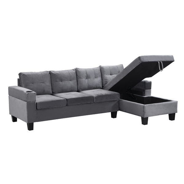English Elm Sectional PU Sofa Set with L-Chaise, Built-In Cup Holders, Thick Foam Cushions, Modern 4-Seater Comfort Grey 60.62 L x 29.52 W x 13.78 H W2297S00017