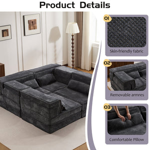 English Elm Compression Modular Floor Sofa Bed - Cozy, No Assembly, Soft Fleece, Versatile 4-Seater With Pillows! W3723S00033