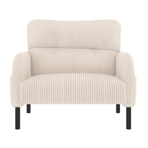 English Elm UNITED Corduroy Accent Chair with Ergonomic Curve, High-Density Foam Seat & Dual Side Pockets for Cozy Living Spaces Beige W1568P307257