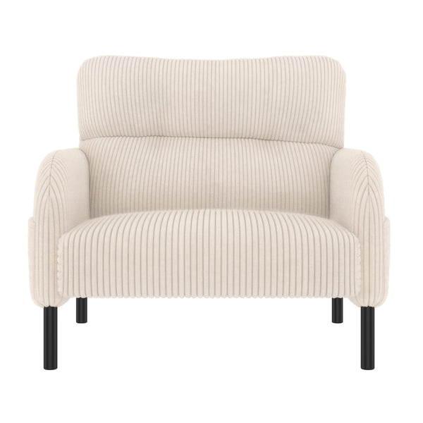 English Elm UNITED Corduroy Accent Chair with Ergonomic Curve, High-Density Foam Seat & Dual Side Pockets for Cozy Living Spaces Beige W1568P307257