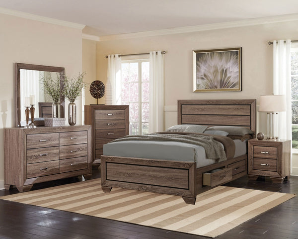 English Elm Carina Queen Bedroom Set Grey Oak Paneled Headboard Nickel Hardware Five Piece Taupe B062S00746