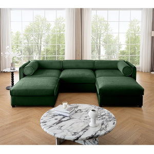 English Elm Elegant Green Chenille Sofa With Hidden Storage, U-Shaped Design And Comfortable Cylindrical Backrests W714S01062