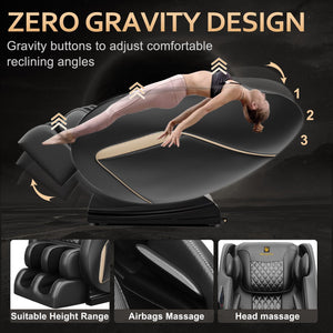English Elm Massage Chair With Bluetooth Speakers, Zero Gravity Recline & Full-Body Air Pressure Relief - Black W1875P254004
