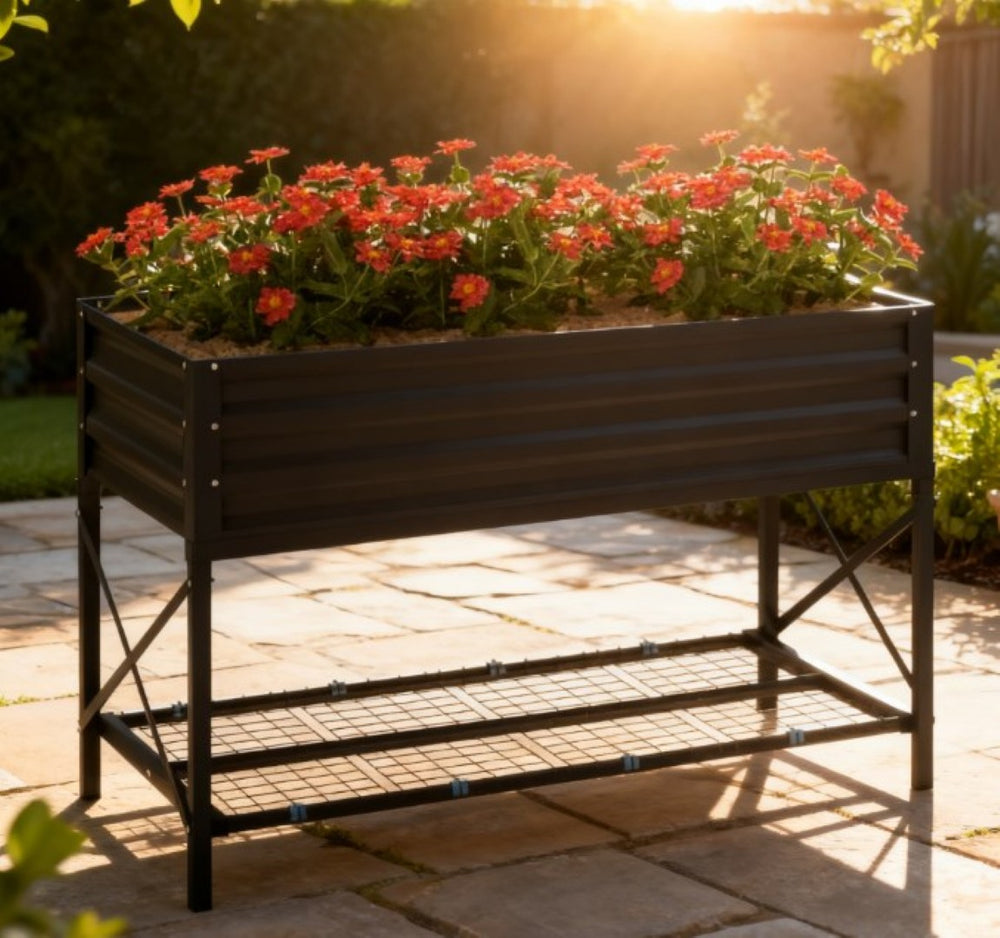 English Elm Self-draining Elevated Fir Wood Planter with Lattice Trellis for Backyard Gardens T3971P422615