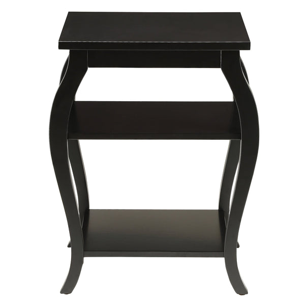 English Elm Black Solid Wood 2-Shelf End Table with Cabriole Legs, Rustic Black Finish, Sturdy Elegant Side Table (23.5"H x18.5"W) B062P181375