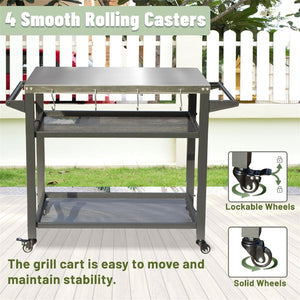 English Elm 3-shelf Outdoor Grill Cart with Stainless Steel Top Rolling Wheels Bbq Prep Station W1859P191833