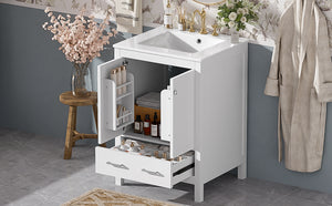 English Elm 24-inch Modern Bathroom Vanity with Ceramic Sink, Soft-Close Doors, Drawer Divider & Ample Storage White N729P299440K