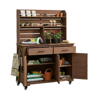 English Elm (assembly Video) Topmax Solid Fir Outdoor Potting Bench Grill Cart with Hutch Storage Brown N717P404333D