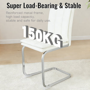 English Elm Modern Pu Leather Cantilever Dining Chairs Set of 4 with Steel Arc Frame for Kitchen White W5123P454222