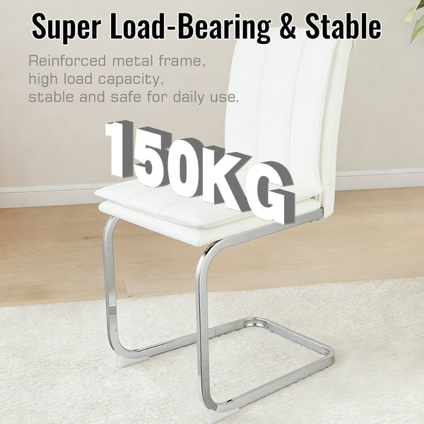 English Elm Modern Pu Leather Cantilever Dining Chairs Set of 4 with Steel Arc Frame for Kitchen White W5123P454222