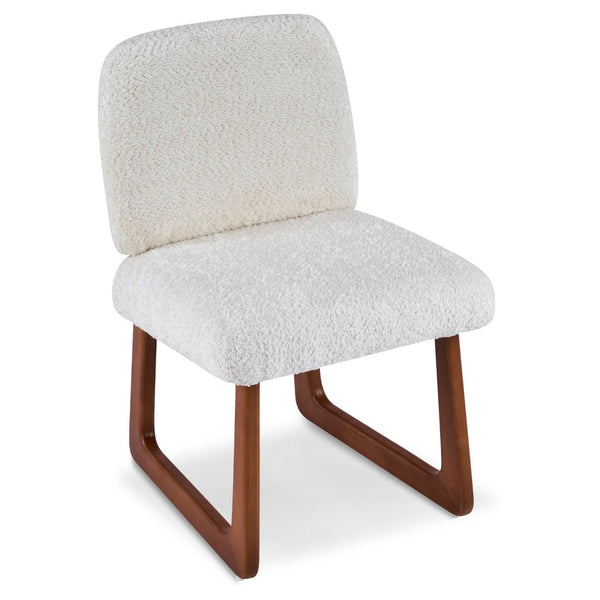 English Elm Dining Chair Set of 2 Boucle Upholstered with Sculptural Curved Wooden Legs N779P370775B