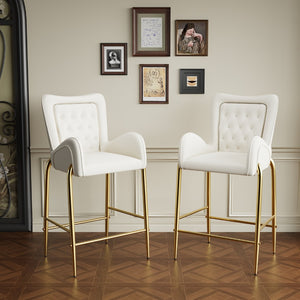 Christopher Knight Home® - Noble House - - 28.75Inch Counter Height Bar Stools Set Of 2, Bar Height Arm Chairs, Velvet Fabric Stools With Golden Legs And Footrests, White