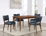 Bonito Midnight Blue Faux Leather Dining Set in Walnut Finish