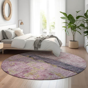 HomeRoots 8' Blush Gray and Ivory Abstract Washable Round Rug - Stylish, Durable, UV-Protected for Modern Spaces 651007