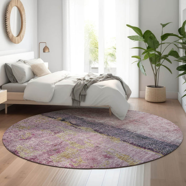 HomeRoots 8' Blush Gray and Ivory Abstract Washable Round Rug - Stylish, Durable, UV-Protected for Modern Spaces 651007