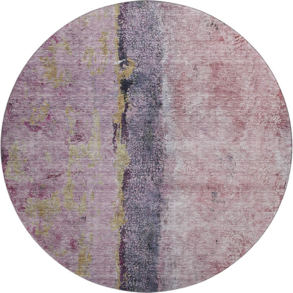 HomeRoots 8' Blush Gray and Ivory Abstract Washable Round Rug - Stylish, Durable, UV-Protected for Modern Spaces 651007