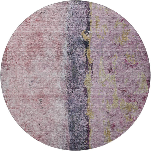 HomeRoots 8' Blush Gray and Ivory Abstract Washable Round Rug - Stylish, Durable, UV-Protected for Modern Spaces 651007