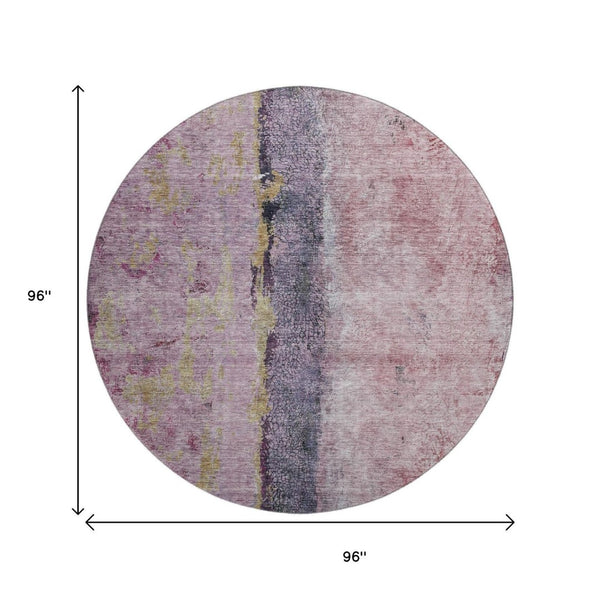 HomeRoots 8' Blush Gray and Ivory Abstract Washable Round Rug - Stylish, Durable, UV-Protected for Modern Spaces 651007
