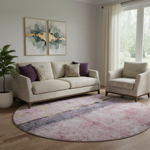 HomeRoots 8' Blush Gray and Ivory Abstract Washable Round Rug - Stylish, Durable, UV-Protected for Modern Spaces 651007