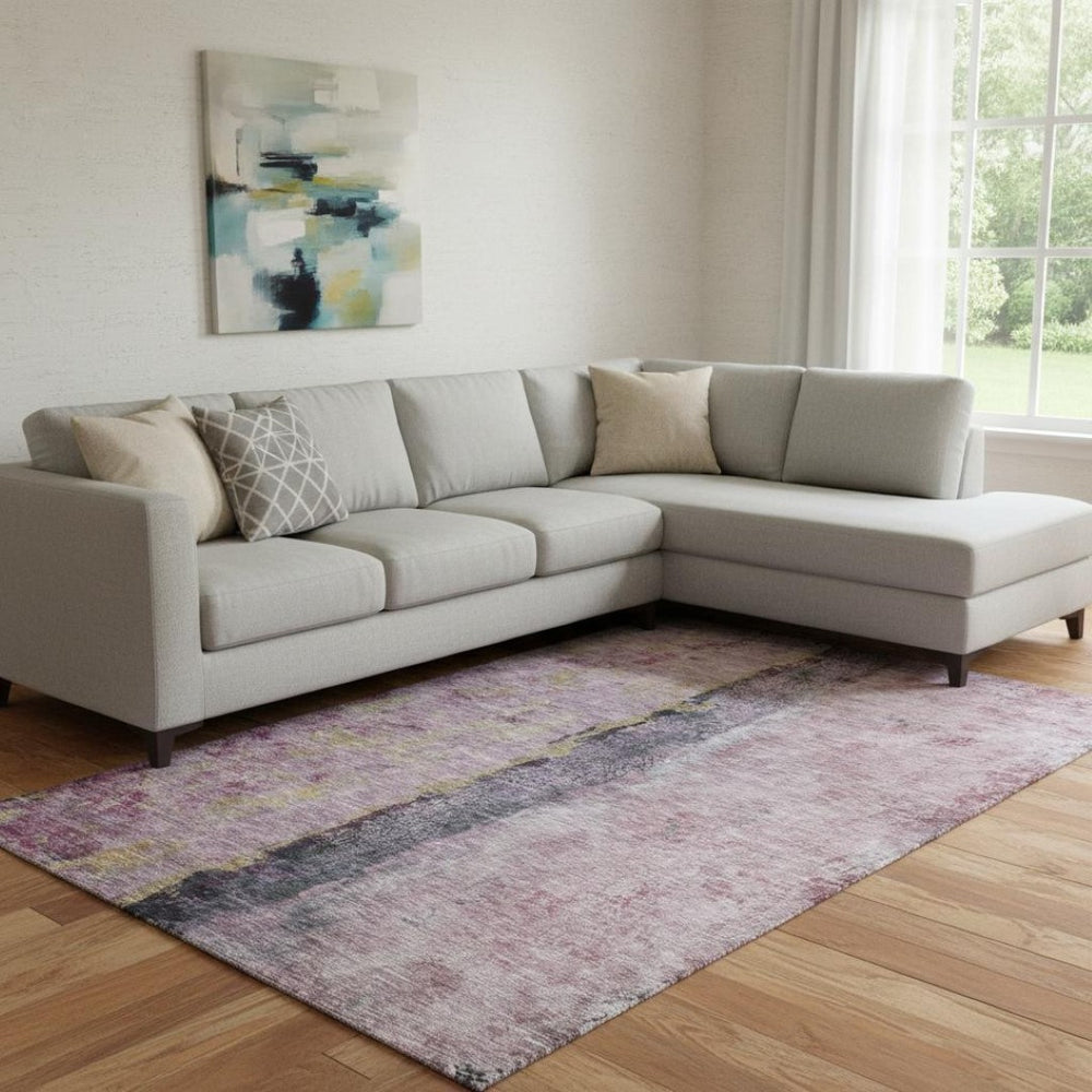 HomeRoots 8' X 10' Blush Gray & Ivory Abstract Area Rug - Washable, UV Protected, Kid & Pet Friendly Design 651008